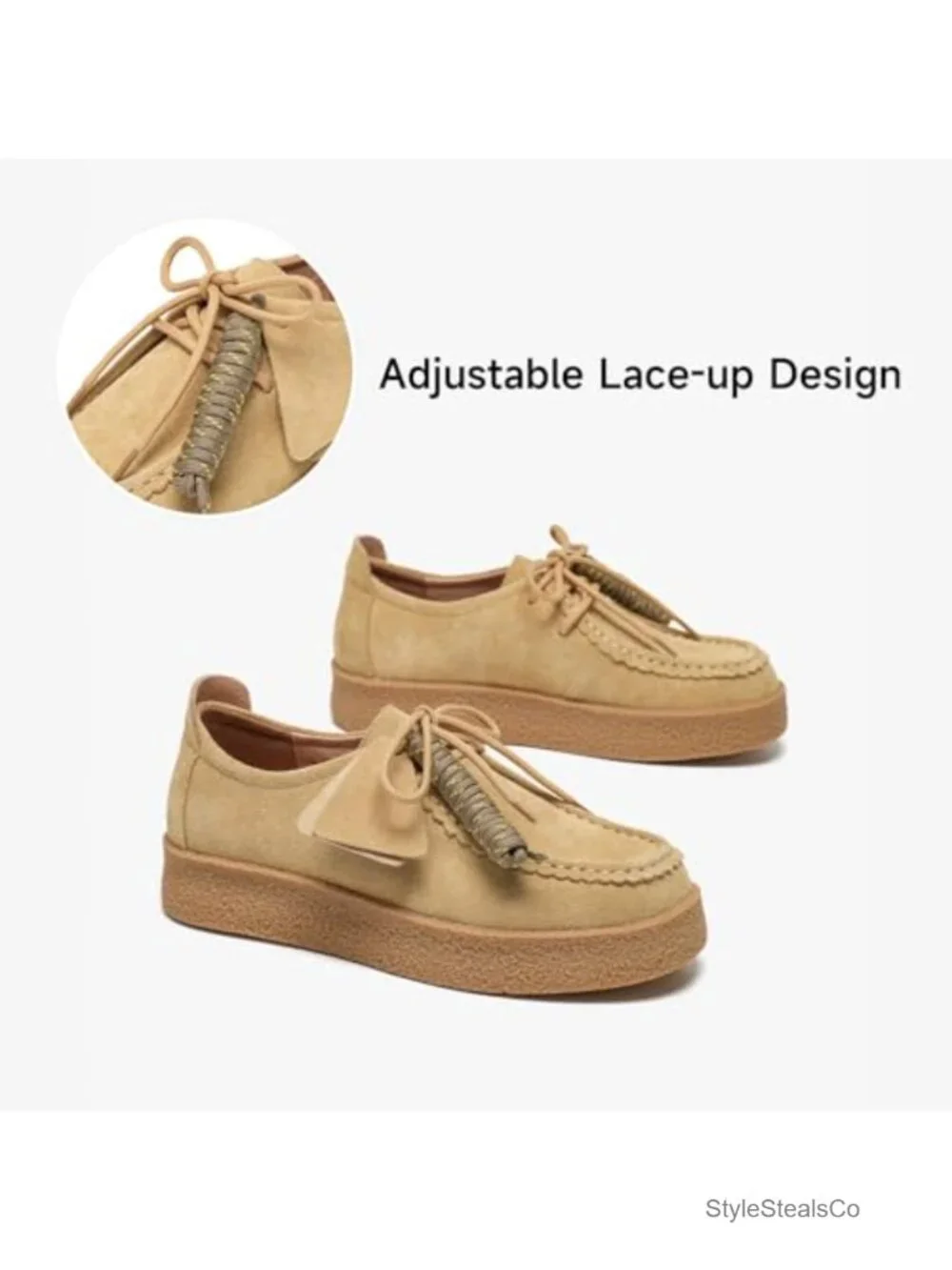 Genuine Suede Platform Loafers with Cushioned Insole